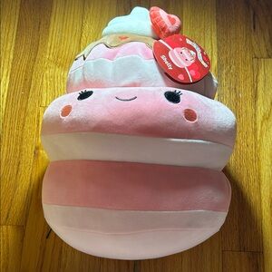 Valentines Day Squishmallows Pink and White Pancake Plush